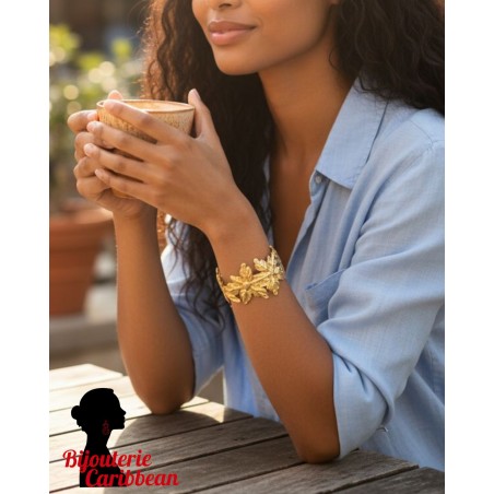 Bracelet feuilles doré acier inoxydable | Bijouterie Caribbean