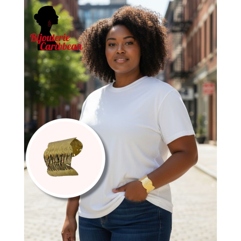 Bracelet manchette ondulé doré acier inoxydable | Bijouterie Caribbean