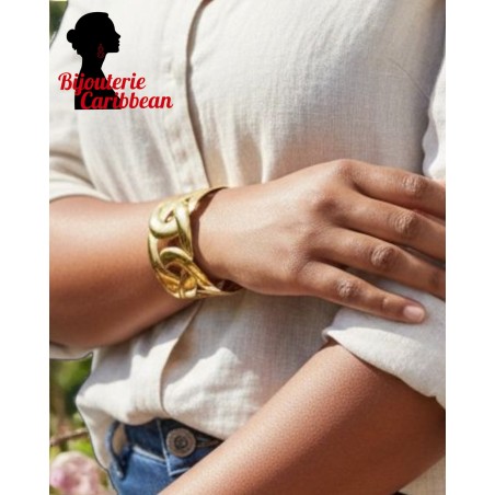 Bracelet manchette entrelacé doré acier inoxydable | Bijouterie Caribbean