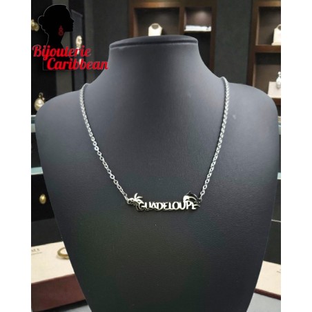 Gold Guadeloupe Map Necklace with Star Stainless Steel | Bijouterie Caribbean